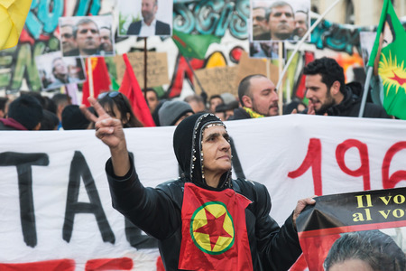 MILAN, ITALY - DECEMBER 12: Kurdish demonstrators protest against Turkish government on DECEMBER 12, 2015 in Milan.のeditorial素材