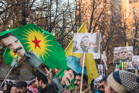 MILAN, ITALY - DECEMBER 12: Kurdish demonstrators protest against Turkish government on DECEMBER 12, 2015 in Milan.のeditorial素材