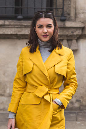 MILAN, ITALY - FEBRUARY 25: People gather outside Anteprima fashion show for Milan Women's Fashion Week on FEBRUARY 25, 2016 in Milan.のeditorial素材