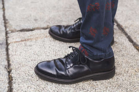 MILAN, ITALY - FEBRUARY 25: Detail of shoes outside Anteprima fashion show for Milan Women's Fashion Week on FEBRUARY 25, 2016 in Milan.のeditorial素材
