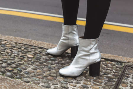 MILAN, ITALY - FEBRUARY 25: Detail of shoes outside Anteprima fashion show for Milan Women's Fashion Week on FEBRUARY 25, 2016 in Milan.のeditorial素材