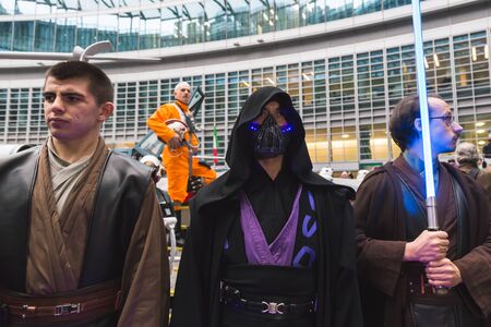 MILAN, ITALY - MARCH 5: People of 501st Legion, official costuming organization, take part in the Star Wars Parade wearing perfectly accurate costumes on MARCH 5, 2016 in Milan.のeditorial素材