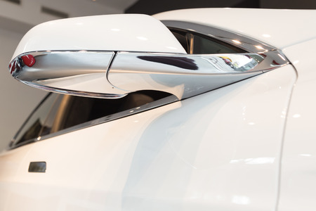 MILAN, ITALY - MARCH 31, 2016: Detail of Tesla Model S 90D car. Tesla Motors  is an American company that designs, manufactures, and sells cutting edge electric cars.のeditorial素材