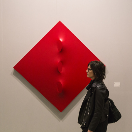 MILAN, ITALY - APRIL 8: People visit Miart, international exhibition of modern and contemporary art on APRIL 8, 2016 in Milan.のeditorial素材