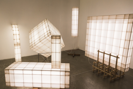 MILAN, ITALY - APRIL 12: Design lamps on display for Fuorisalone at Ventura Lambrate space, location of important events during Milan Design Week on APRIL 12, 2016 in Milan.のeditorial素材