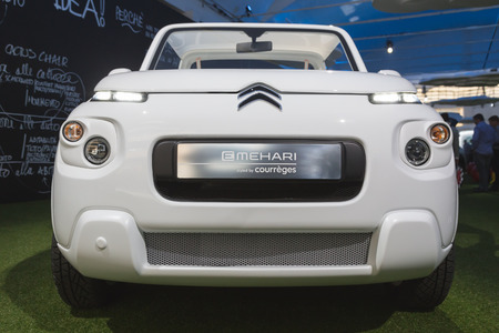 MILAN, ITALY - APRIL 13: Detail of new Citroen Mehari on dispaly at Fuorisalone, set of events distributed in different areas of the town during Milan Design Week on APRIL 13, 2016 in Milan.のeditorial素材