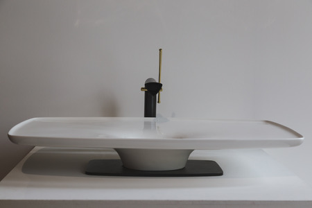 MILAN, ITALY - APRIL 15: Washbasin on display at Fuorisalone, set of events distributed in different areas of the town during Milan Design Week on APRIL 15, 2016 in Milan.のeditorial素材