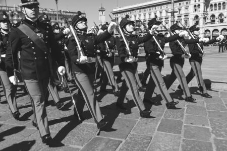 MILAN, ITALY - MARCH 19: Teulie Military School cadets take part in the traditional oath ceremony on MARCH 19, 2016 in Milan.のeditorial素材