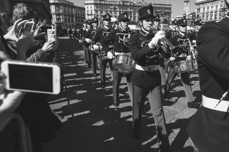 MILAN, ITALY - MARCH 19: Teulie Military School cadets take part in the traditional oath ceremony on...