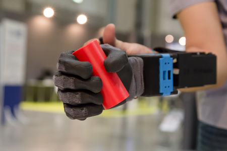 MILAN, ITALY - JUNE 7, 2016: Artificial hand on display at Technology Hub, international event for innovative and futuristic technologies serving business.のeditorial素材