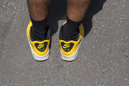MILAN, ITALY - JUNE 18: Detail of shoes outside Marni fashion show building for Milan Men's Fashion Week on JUNE 18, 2016 in Milan.のeditorial素材