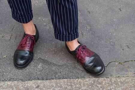 MILAN, ITALY - JUNE 19: Detail of shoes outside Ferragamo fashion show building during Milan Men's Fashion Week on JUNE 19, 2016 in Milan.のeditorial素材