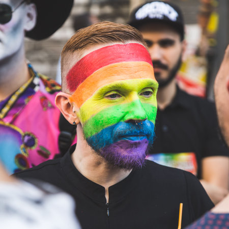 MILAN, ITALY - JUNE 25: People at Pride parade in Milan JUNE 25, 2016. Thousands of people march in...