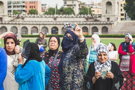 MILAN, ITALY - JULY 7: Muslim people take part in Eid, public celebration for the end of Ramadan on JULY 7, 2016 in Milan.のeditorial素材