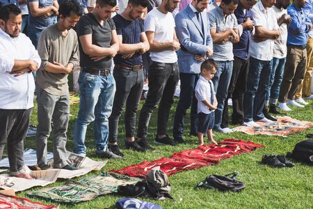 MILAN, ITALY - JULY 7: Muslim people take part in Eid, public celebration for the end of Ramadan on JULY 7, 2016 in Milan.のeditorial素材