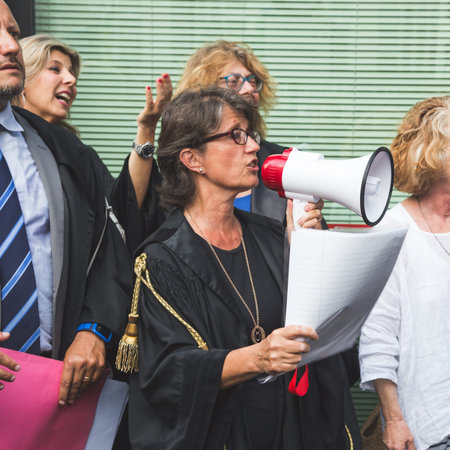 MILAN, ITALY - JULY 27, 2016: Italian lawyers demonstrate against president Erdogan in support of their Turkish colleagues.のeditorial素材