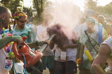 MILAN, ITALY - SEPTEMBER 3: Thousands of people take part in the Color Run event, the funniest and...