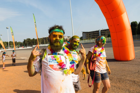 MILAN, ITALY - SEPTEMBER 3: Thousands of people take part in the Color Run event, the funniest and...