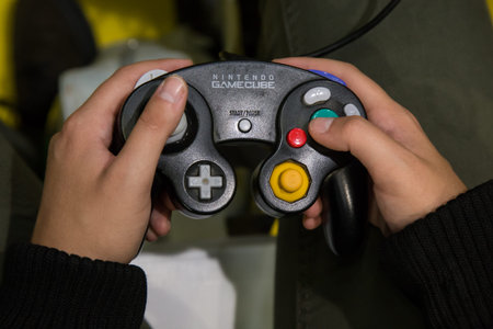 MILAN, ITALY - OCTOBER 14: Vintage controller at Games Week 2016, event dedicated to video games and...