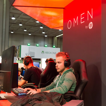 MILAN, ITALY - OCTOBER 14: People play at Games Week 2016, event dedicated to video games and...