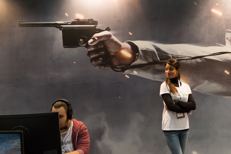 MILAN, ITALY - OCTOBER 14: People play at Games Week 2016, event dedicated to video games and electronic entertainment on OCTOBER 14, 2016 in Milan.のeditorial素材