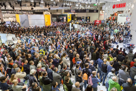 MILAN, ITALY - NOVEMBER 13: People visit EICMA, international motorcycle exhibition on NOVEMBER 13,...
