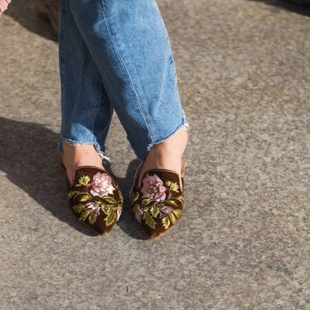 MILAN, ITALY - JANUARY 14: Detail of shoes outside Antonio Marras fashion show building during Milan Men's Fashion Week on JANUARY 14, 2017 in Milan.のeditorial素材