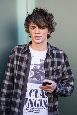 MILAN, ITALY - JANUARY 16: Beautiful model poses outside Etro fashion show building during Milan Men's Fashion Week on JANUARY 16, 2017 in Milan.のeditorial素材