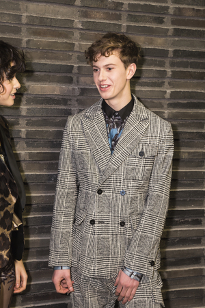 MILAN, ITALY - JANUARY 14: Beautiful model poses in the backstage just before Christian Pellizzari show during Milan Men's Fashion Week on JANUARY 14, 2017 in Milan.のeditorial素材