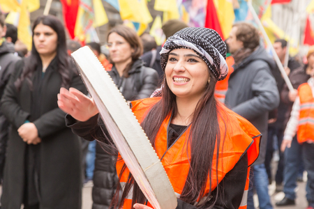 MILAN, ITALY - FEBRUARY 2, 2017: Kurdish demonstrators protest against the Turkish government and demand the immediate release of their lpolitical leader Ocalan.のeditorial素材