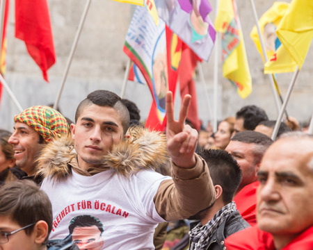 MILAN, ITALY - FEBRUARY 2, 2017: Kurdish demonstrators protest against the Turkish government and demand the immediate release of their lpolitical leader Ocalan.のeditorial素材