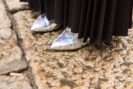 MILAN, ITALY - FEBRUARY 24: Detail of shoes outside Sportmax fashion show during Milan Women's Fashion Week on FEBRUARY 24, 2017 in Milan.のeditorial素材