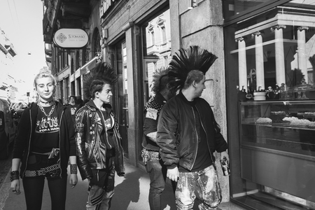 MILAN, ITALY - MARCH 8: Secondary school students take part in a march to celebrate the International Wome's Day on MARCH 8, 2017 in Milan.のeditorial素材