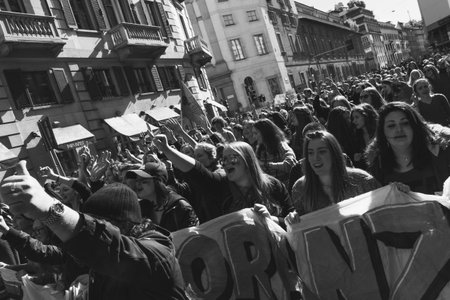 MILAN, ITALY - MARCH 8: Secondary school students take part in a march to celebrate the...