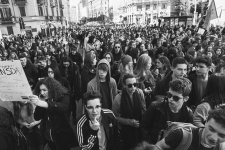MILAN, ITALY - MARCH 8: Secondary school students take part in a march to celebrate the...