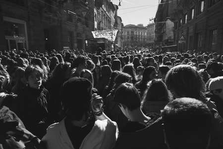 MILAN, ITALY - MARCH 8: Secondary school students take part in a march to celebrate the International Wome's Day on MARCH 8, 2017 in Milan.のeditorial素材