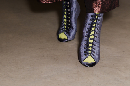 MILAN, ITALY - FEBRUARY 27: Detail of shoes in the backstage just before Alberto Zambelli show during Milan Women's Fashion Week on FEBRUARY 27, 2017 in Milan.のeditorial素材
