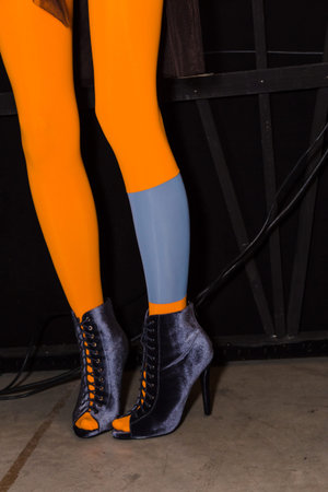 MILAN, ITALY - FEBRUARY 27: Detail of shoes in the backstage just before Alberto Zambelli show during Milan Women's Fashion Week on FEBRUARY 27, 2017 in Milan.のeditorial素材