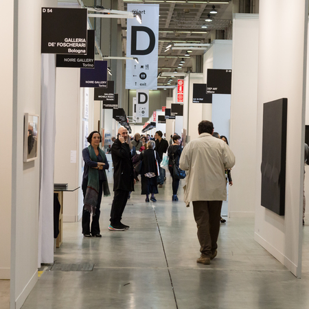 MILAN, ITALY - APRIL 1: People visit Miart, international exhibition of modern and contemporary art on APRIL 1, 2017 in Milan.のeditorial素材