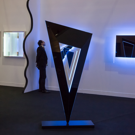 MILAN, ITALY - APRIL 1: People visit Miart, international exhibition of modern and contemporary art on APRIL 1, 2017 in Milan.のeditorial素材
