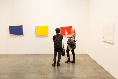 MILAN, ITALY - APRIL 1: People visit Miart, international exhibition of modern and contemporary art on APRIL 1, 2017 in Milan.のeditorial素材