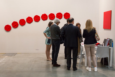 MILAN, ITALY - APRIL 1: People visit Miart, international exhibition of modern and contemporary art on APRIL 1, 2017 in Milan.のeditorial素材