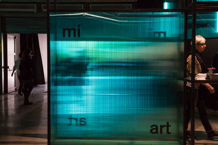 MILAN, ITALY - APRIL 1: People visit Miart, international exhibition of modern and contemporary art on APRIL 1, 2017 in Milan.のeditorial素材