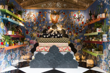 MILAN, ITALY - APRIL 7: Corian Cabana Club installation at Fuorisalone, set of events distributed in different areas of the town during Milan Design Week on APRIL 7, 2017 in Milan.のeditorial素材