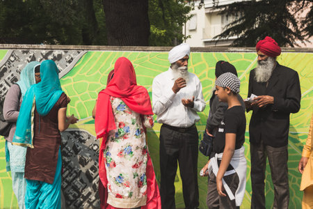 BRESCIA, ITALY - APRIL 15, 2017: More than ten thousand Sikhs take part in the annual Vaisakhi parade to celebrate the first harvesting of the year and the creation of Khalsaのeditorial素材