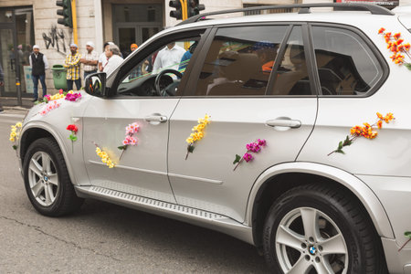 BRESCIA, ITALY - APRIL 15, 2017: More than ten thousand Sikhs take part in the annual Vaisakhi parade to celebrate the first harvesting of the year and the creation of Khalsaのeditorial素材
