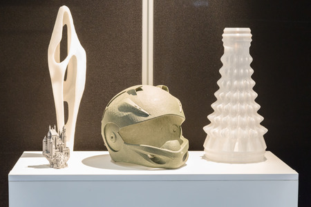 MILAN, ITALY - APRIL 21, 2017: 3d printed objects on display at Technology Hub, international event for innovative and futuristic technologies serving business.のeditorial素材