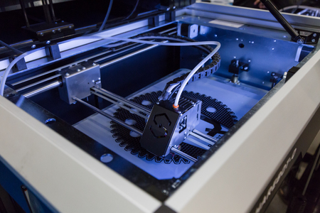 MILAN, ITALY - APRIL 21, 2017: 3d printer on display at Technology Hub, international event for innovative and futuristic technologies serving business.のeditorial素材