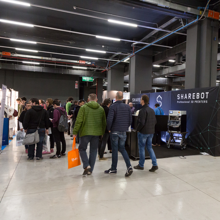 MILAN, ITALY - APRIL 21, 2017: People visit Technology Hub, international event for innovative and futuristic technologies serving business.のeditorial素材