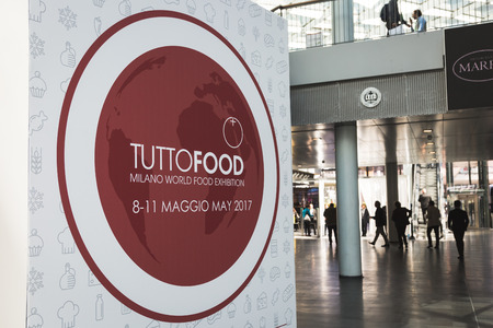 MILAN, ITALY - MAY 9: Sign at Tuttofood, world food exhibition on MAY 9, 2017 in Milan.のeditorial素材
